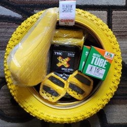 NEW Bicycle Bmx Jr Parts Bundle 16" Yellow Knobby Tread