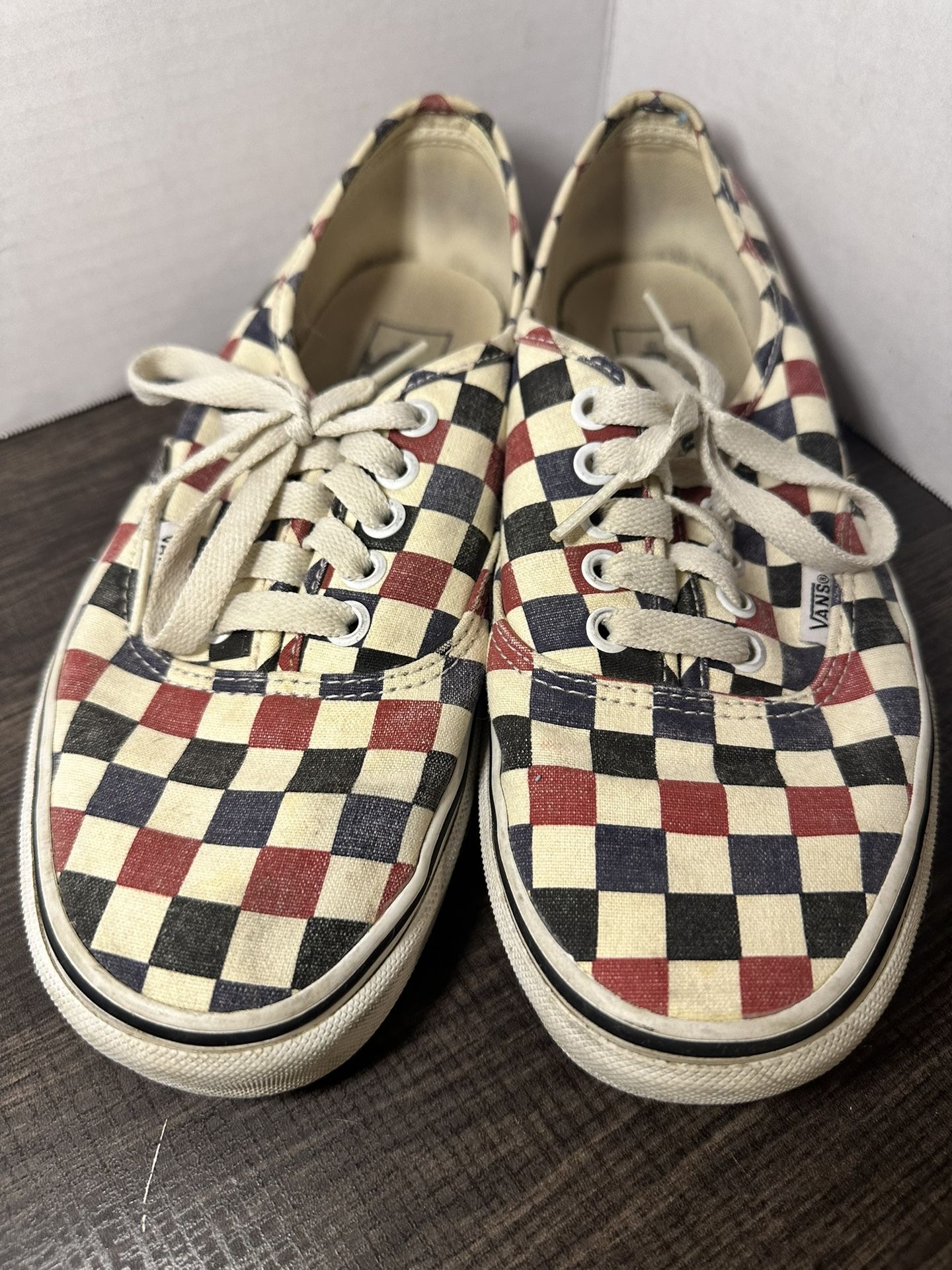 Used But Good Vans Shoes Red, Cream, & Blue Women’s 8.5 / Men’s 7