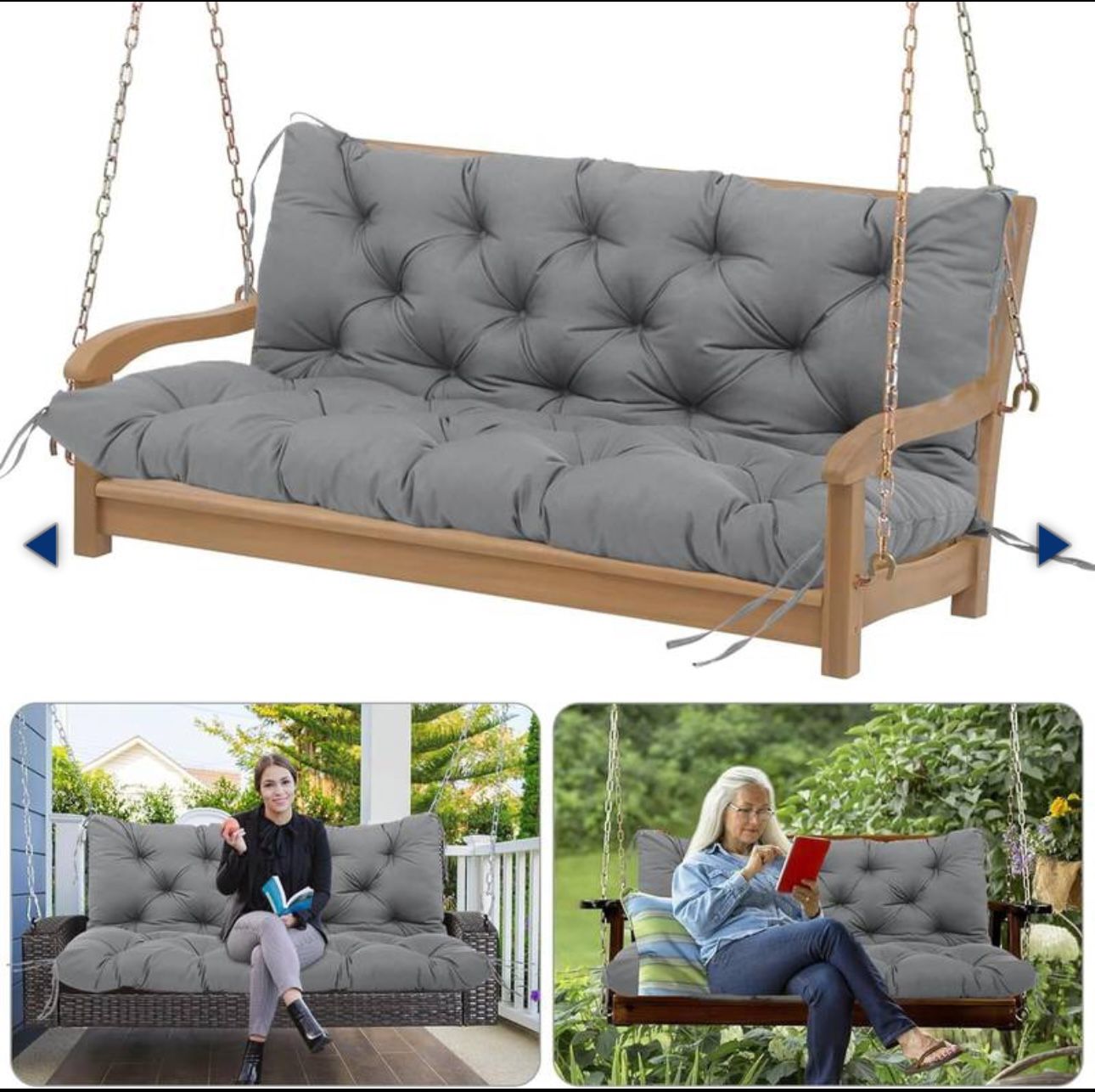 Porch Swing Cushion Waterproof Outdoor 2-3 Seater Thicken 5"