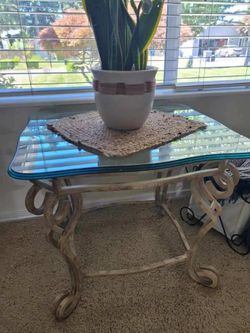 Glass Tablew/ Rot Iron White Base