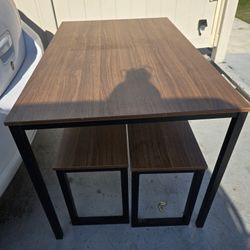 3 Piece Rectangular Dining Table Set 2 Bench Chairs 