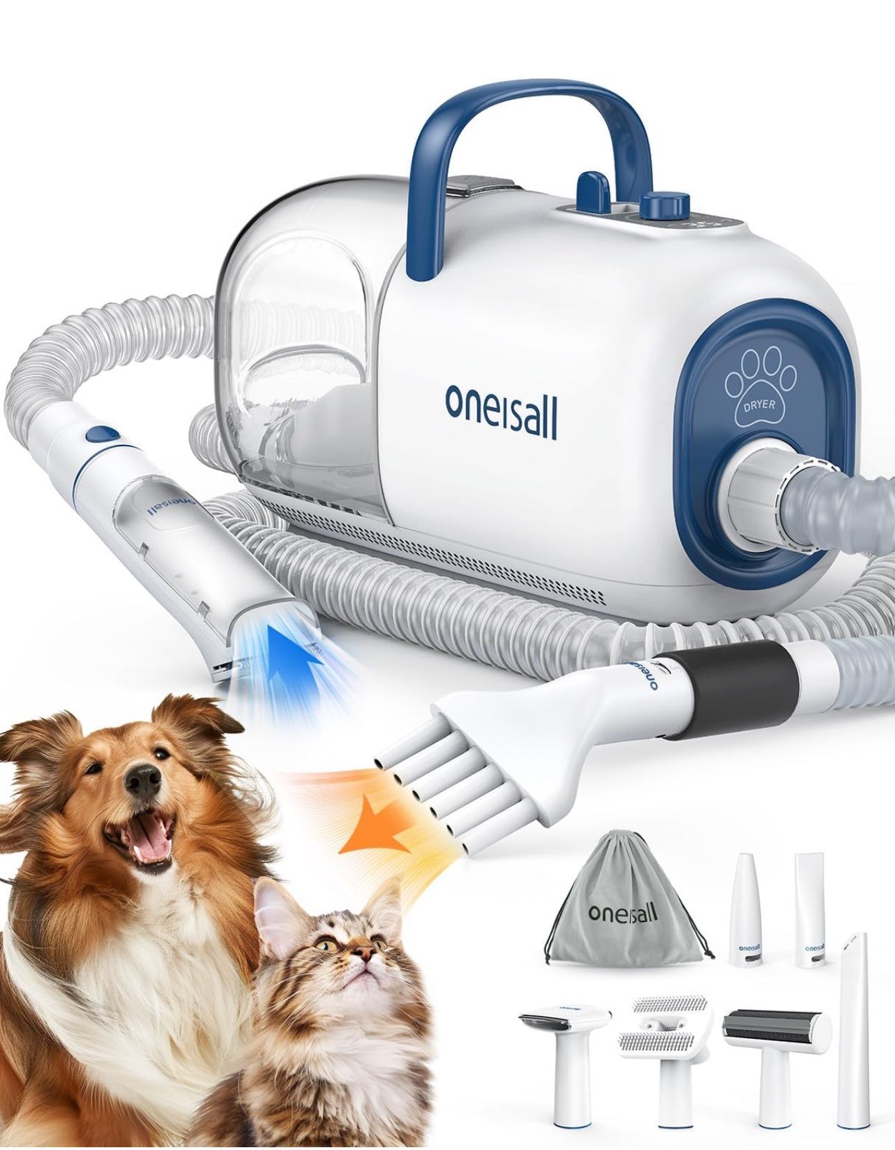 Oneisall Dog Vacuum & Dryer for Shedding Grooming, 8 in 1