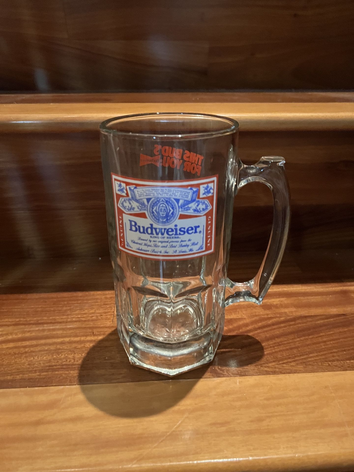 Large Vintage 48 ounce Budweiser glass beer mug