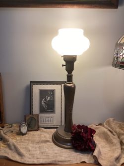 Vintage candle stick milk post glass table lamp light.
