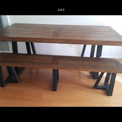 Plain Wood Dining Table + Bench Set