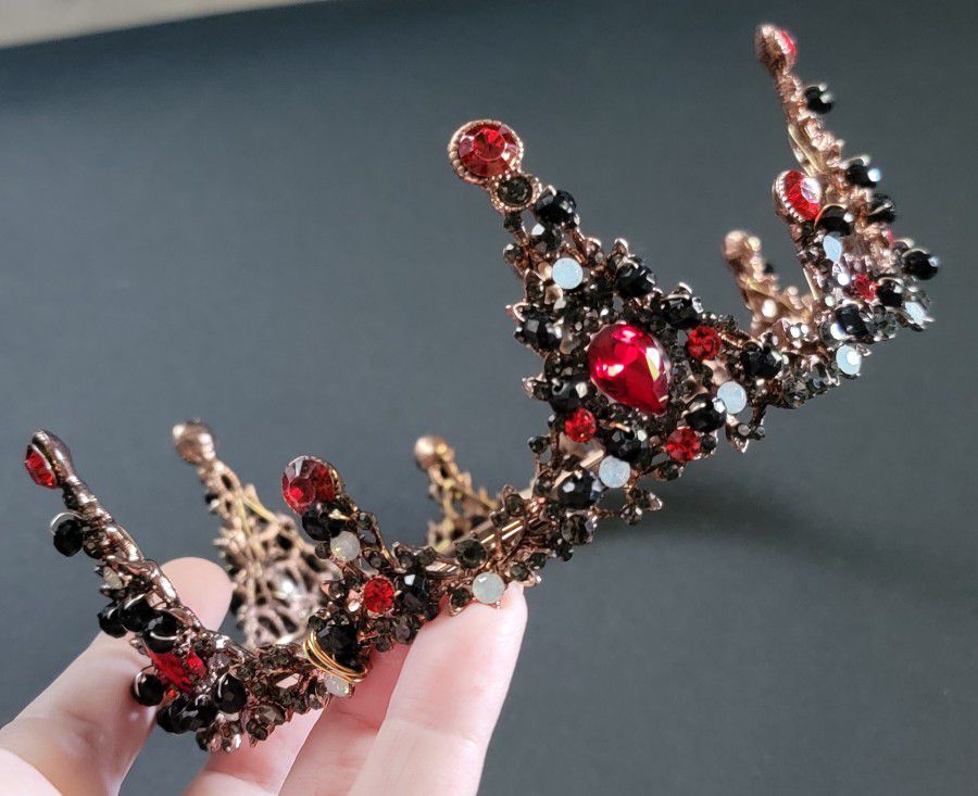 Red And Black Rhinestone/Beaded Full Size Elegant Crown