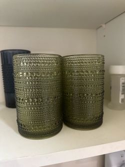 6 green texted cups from Costco