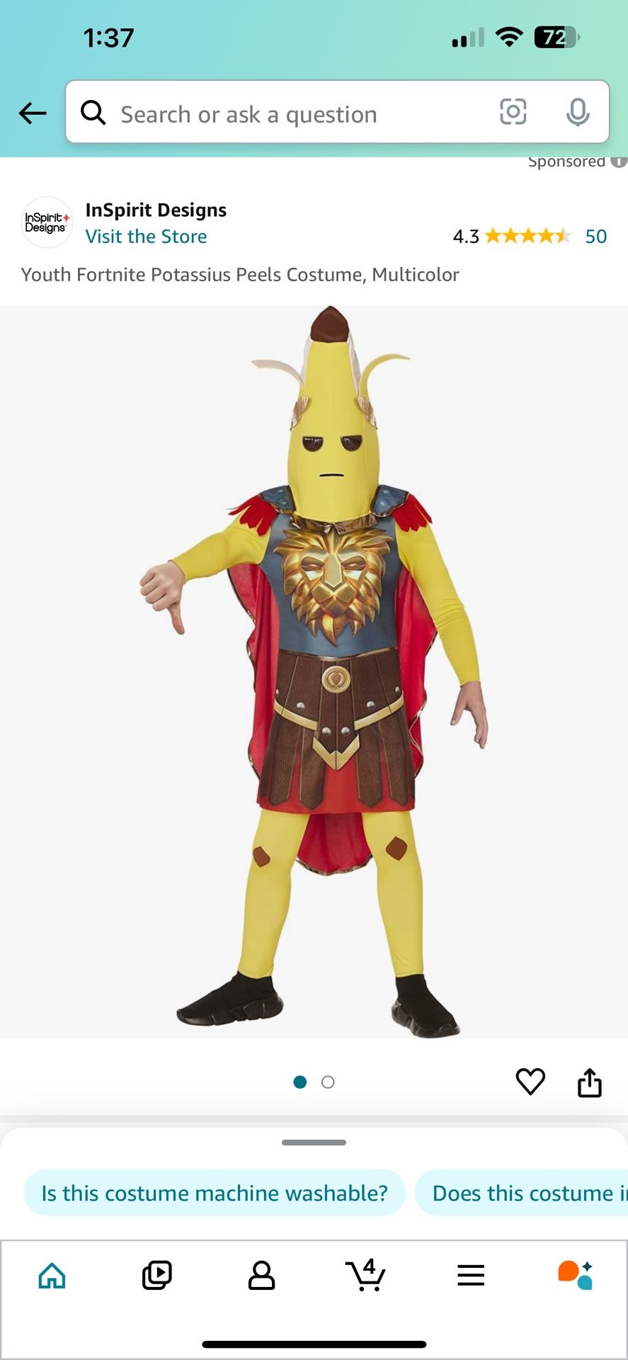 Youth Fortnite Potassius Peels Costume, Multicolor