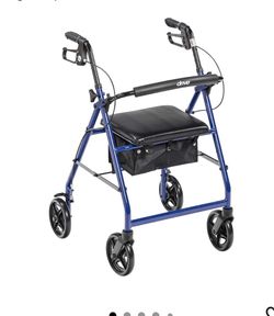 Drive Medical 10257BL-1 Foldable Rollator Walker with Seat, Blue R728BL Foldable Rollator Walker Includes Padded Seat for Comfortable Rest Breaks Dur