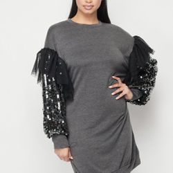 Ms. Gray Sequin Sweatshirt Dress 