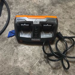 Ridgid AC840094 Gen5X Dual Port 18V Lithium lon and NiCad Battery Charger with Pass-Through AC Ports and USB Charging (Batteries Not Included, Charger