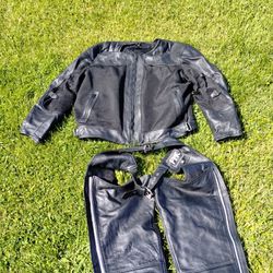 Like New Riding Leather Jacket And Chapes 