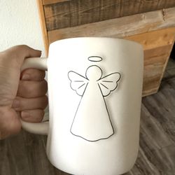 Rae Dunn PEACE ON EARTH Double Sided Mug with Raised Angel - New Unused
