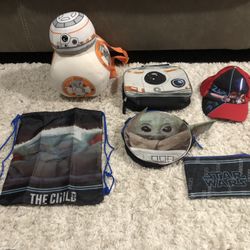 Star Wars plush BB8 back pack and BB8/ Grogu lunch bags