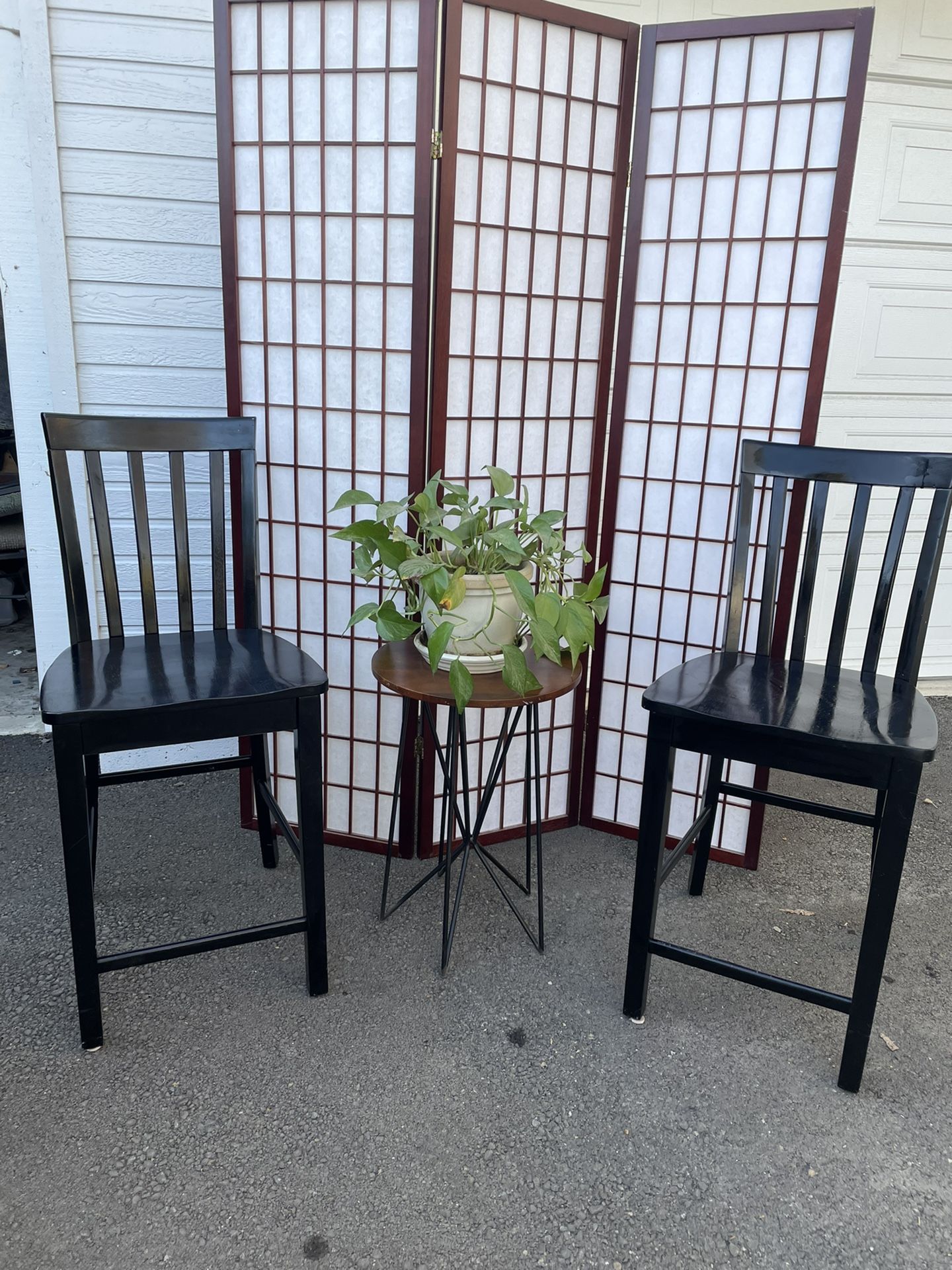 Black Slat Wooden Counter Stools 4