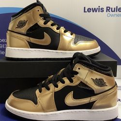 Size 5.5y|Like New Air Jordan 1 Mid Metallic Gold Black Kids Size 5.5y