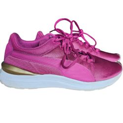 Puma Adela Lace Up Sneakers Tennis Shoes Magenta and Metallic Gold Sz 11