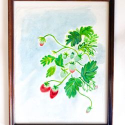#Original painting on traditional Korean paper with pigment watercolors ‘strawberry vine’
