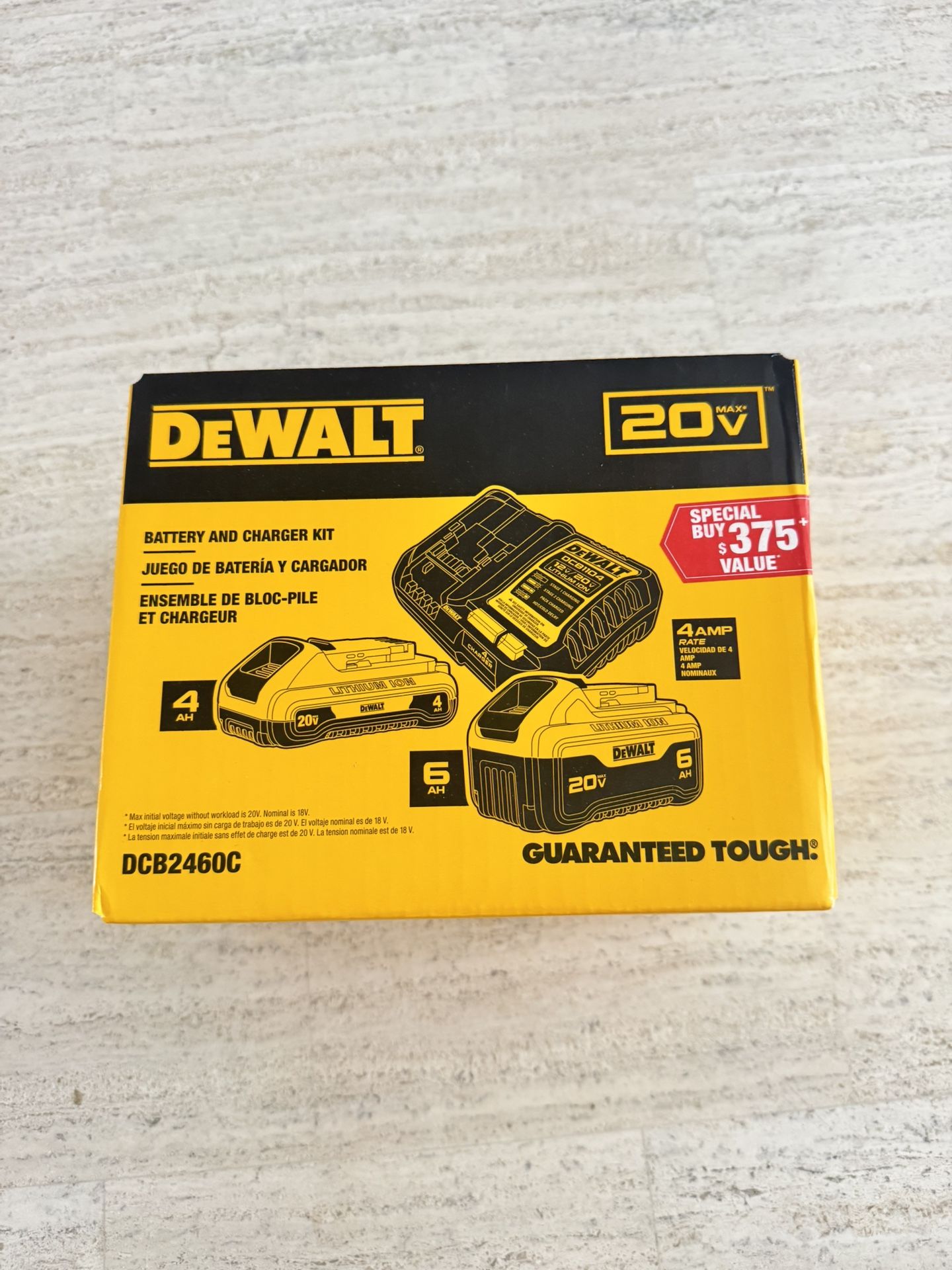 NEW Sealed DEWALT 20V MAX XR 6.0Ah & 4.0Ah Battery + Charger Kit DCB2460C