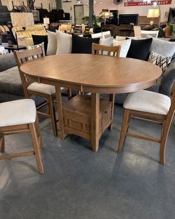 5 Piece Counter Height Dining Table Set With 4 Chairs + Storage & Extension Leaf