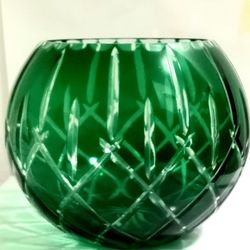 Vtg Green Crystal cut Bowl