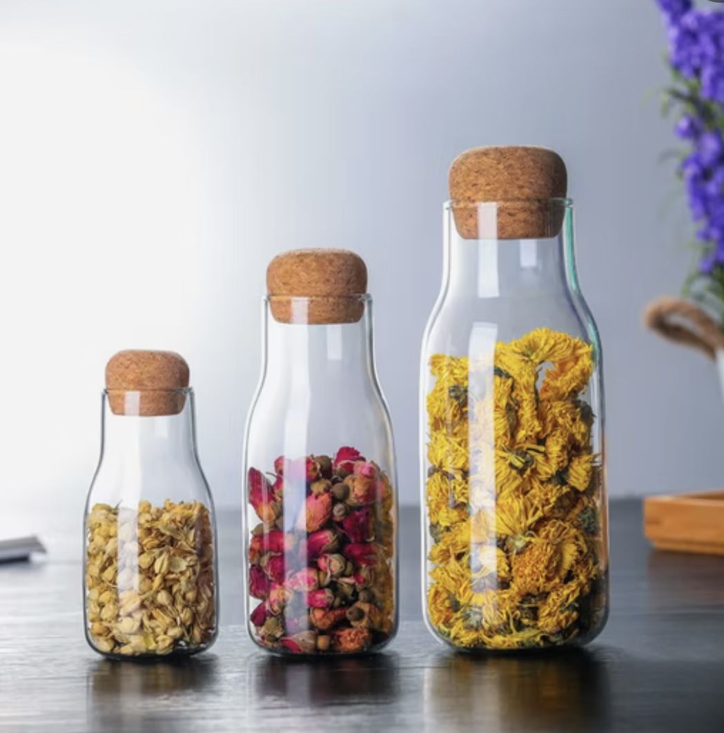 3 Transparent Glass Storage Jar with Cork Lid for Food Tea Dried Fruits and Grains Sealed Container for Kitchen Organization and Freshness