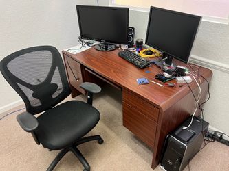 Variety of office, desks, chairs, dividers, racks, and stuff