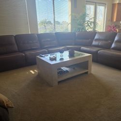 Brown Leather 6-Piece Power Sectional