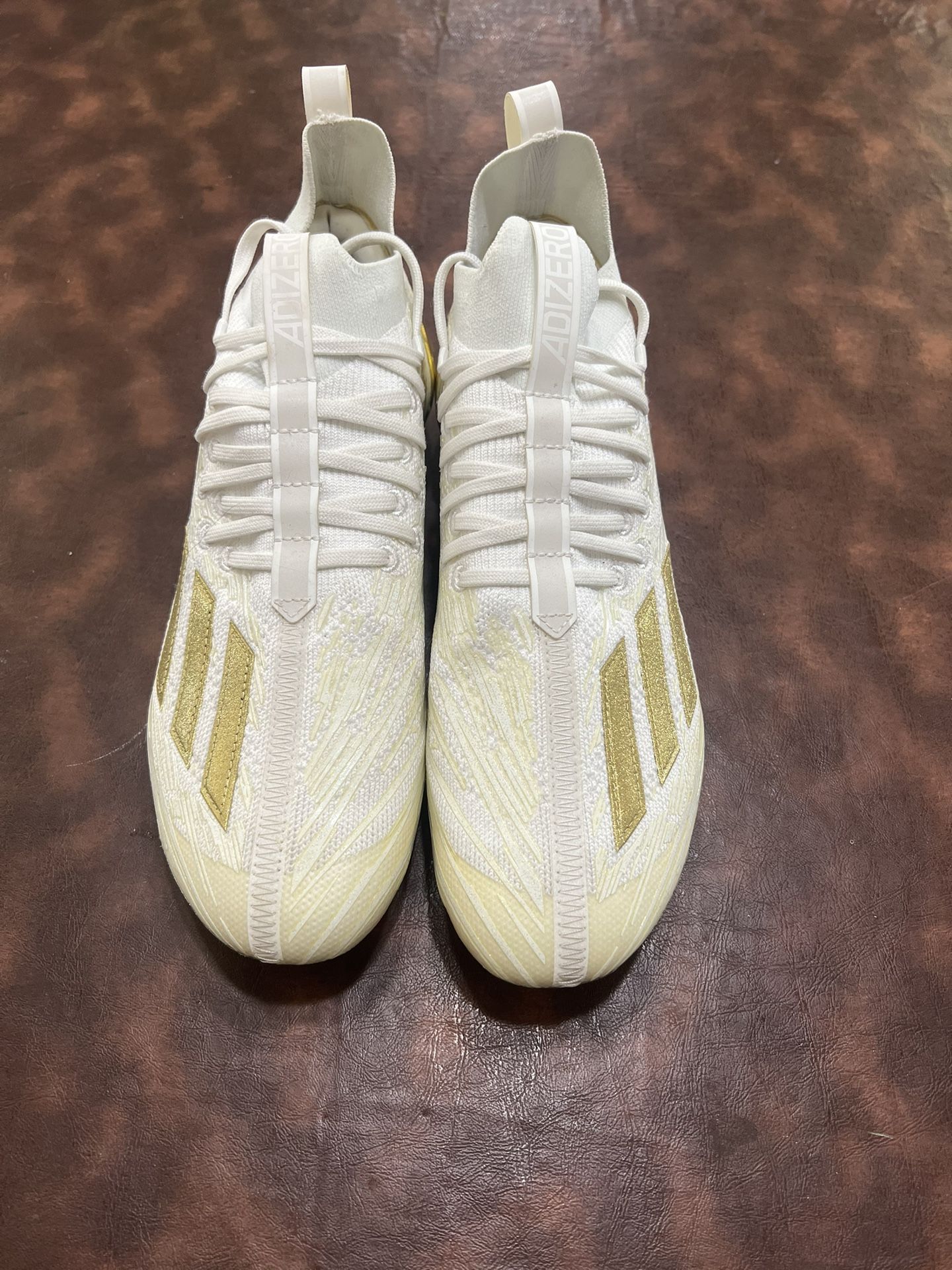 Mens Authentic white and gold Adidas Adiziero football cleats Size 9.5 GX5100 (USED ONLY ONCE)
