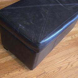 Brown Leather Storage Ottoman