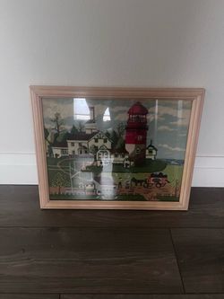 FREE Framed Lighthouse Village Needlepoint Art