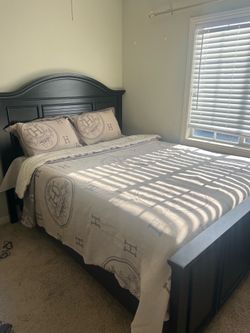 Black Wood Queen Bed Frame w/ Headboard & Footboard – Solid & Stylish