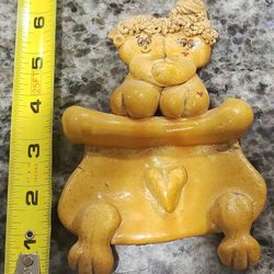 Vintage Handmade Dough Christmas Lady Man Hearts Hugging