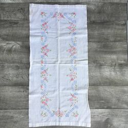 Vintage Embroidered Floral Table Runner Dust Cover