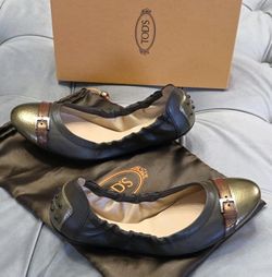 Tod's Ballerina Dee Fibbiett Marrone Ballet Flats Buckle Womens Shoes 38.5 8.5