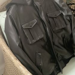 Youth Black Faux Leather Bomber Jacket with Hoodie – New (Medium)