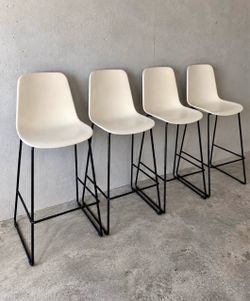 Set of 4 Modern White Bar Stools with Black Metal Frames