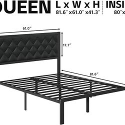 Queen Bed Frame with Headboard PU Leather Upholstered (Tufted)
