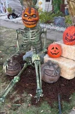 Large Halloween Skeleton with Pumpkin Head