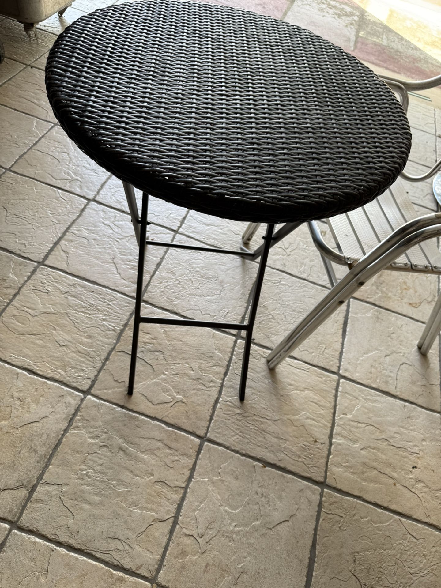 Foldable Wicker Table And Two Chair Set So Separately Or Together