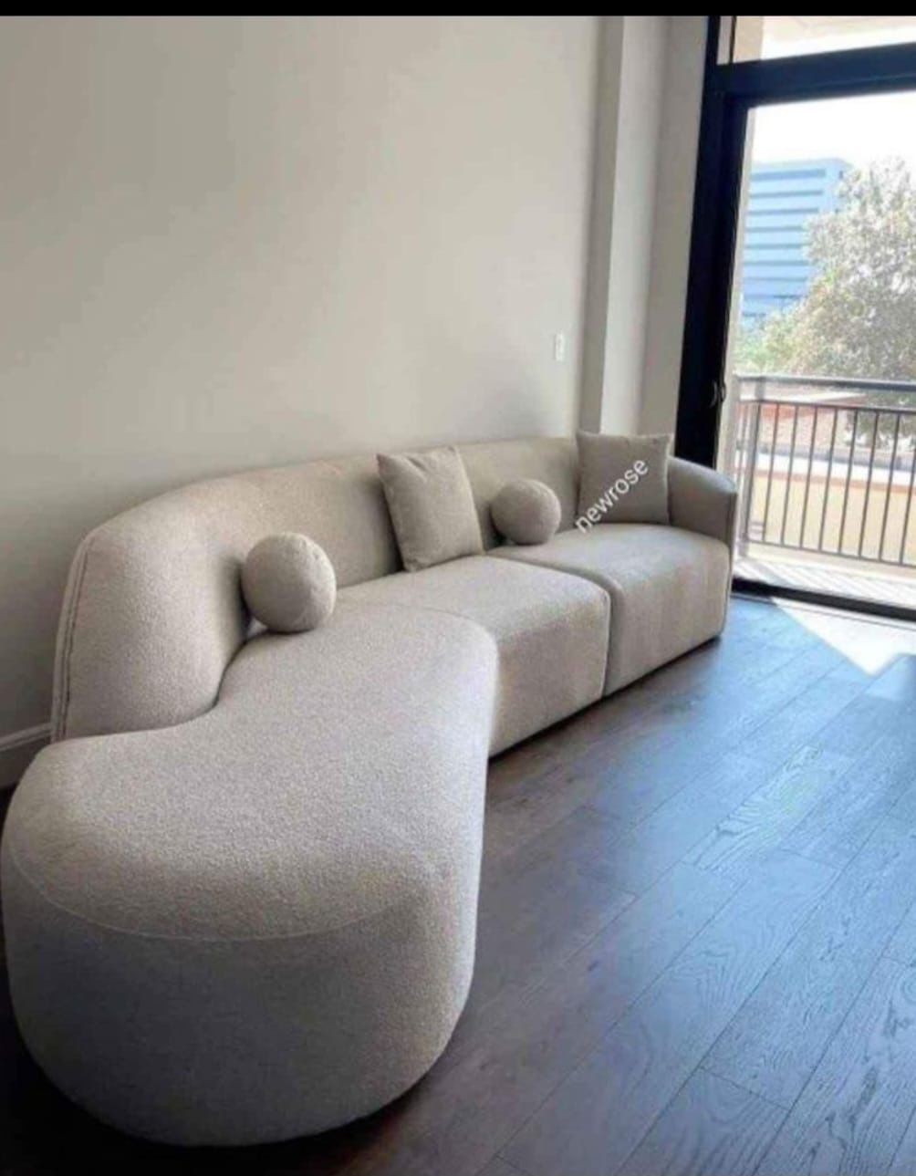 Redondo Ivory Boucle 2pc Curved Sectional Sofa