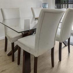 Set Of 4 White Faux Leather Chairs
