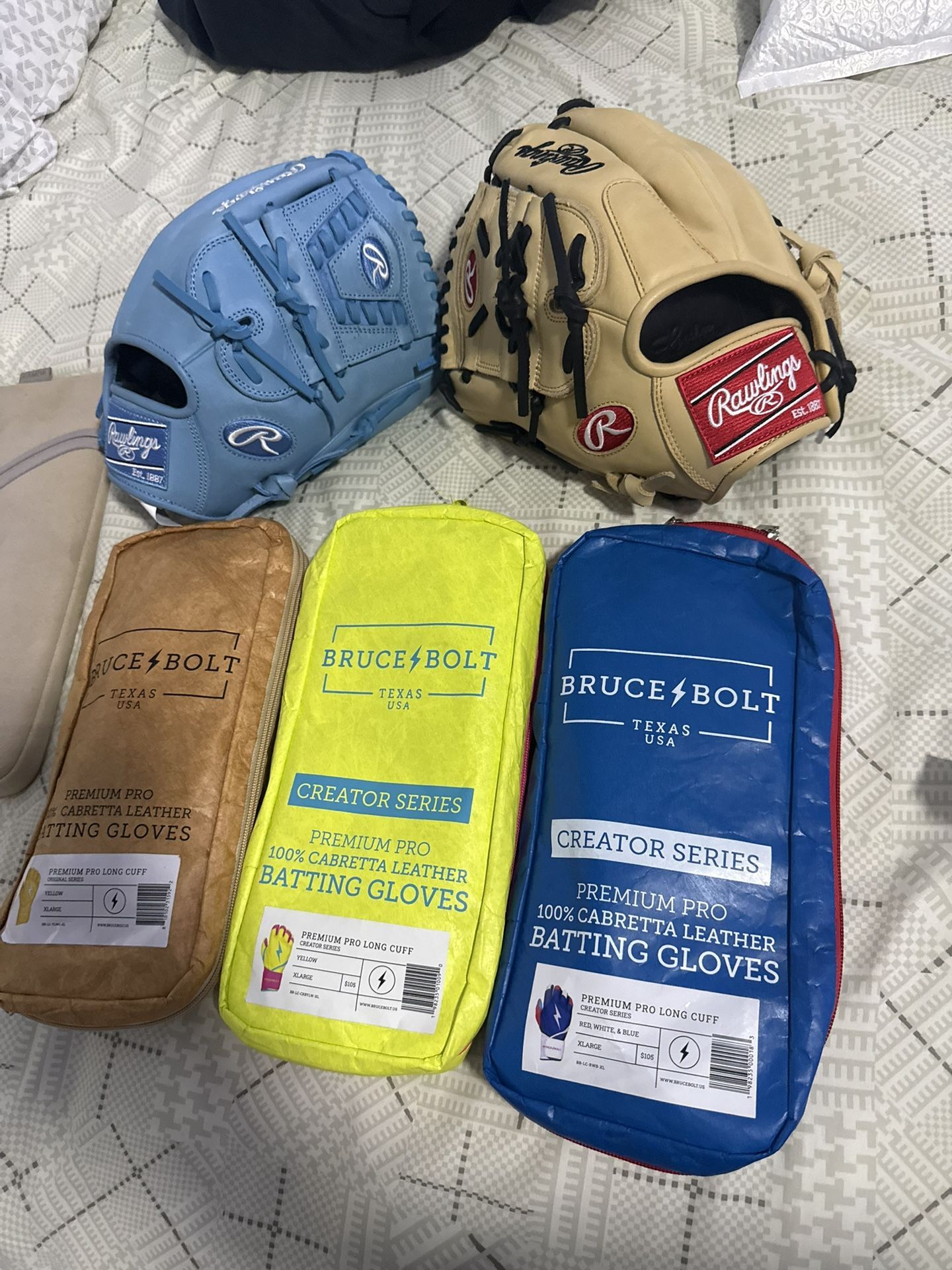 Gg Elite Rawlings Mitt Blue And Tan  Bruce Bolts Batting Gloves 