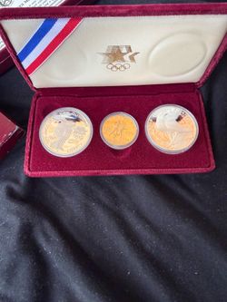 (Gold & Silver) US Mint Olympic 3 Coin Proof Set $10 Gold & Two Silver Dollars
