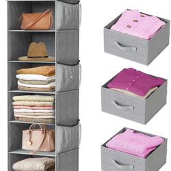 Hanging Closet Organizer 6-Shelf, Hanging Shelves for Closet with 3 Removable Drawers & Side Pockets, Hanging Shelf Organizer for Bedroom or Garment R