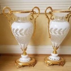 Italian Handcut Crystal Set Of 2 Vase