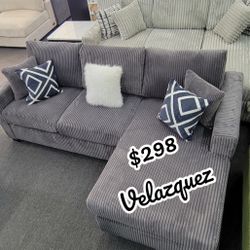✅️✅️2 pc dark grey wide welt corduroy sectional sofa with chaise✅️✅