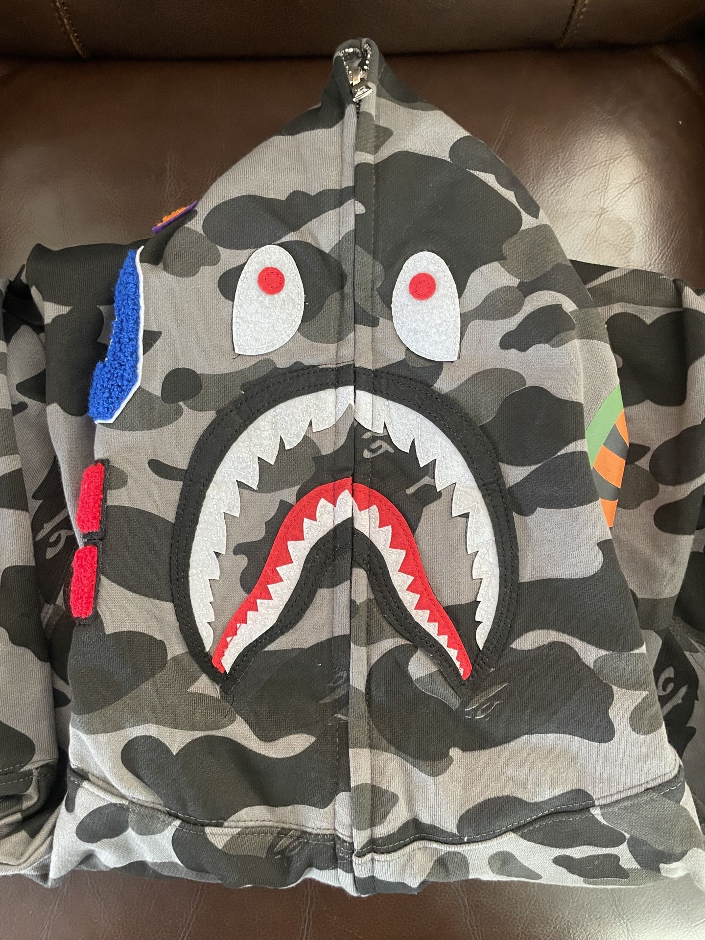 grey and black camo bape hoodie