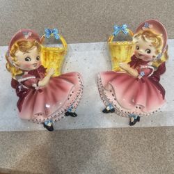 1956 Lefton Dainty Miss Pink Wall Pocket Vase