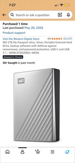 WD 2TB My Passport Ultra, Silver, Portable External Hard Drive